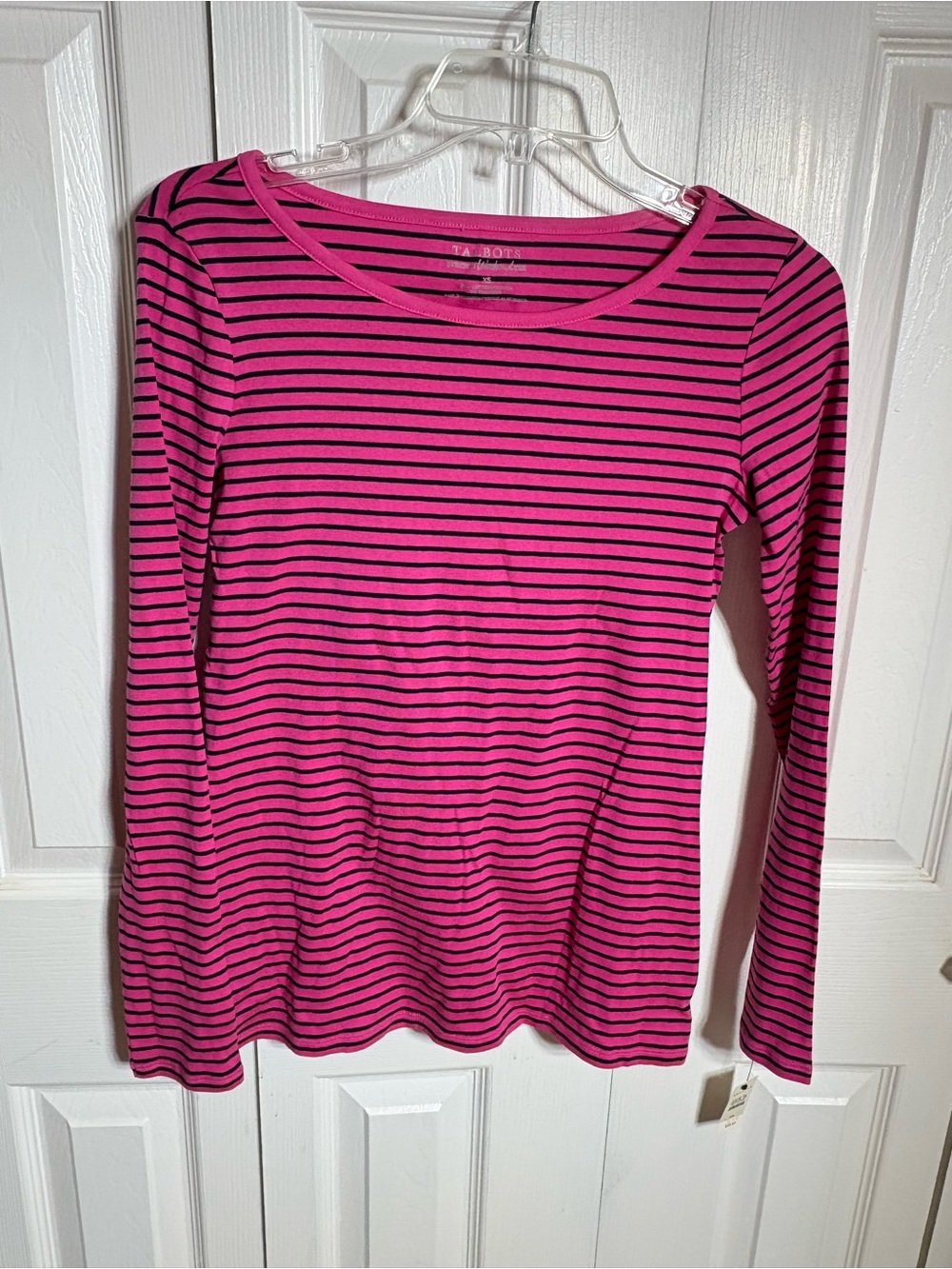 Talbots Hot Pink and Black Striped Long-Sleeve Tee
